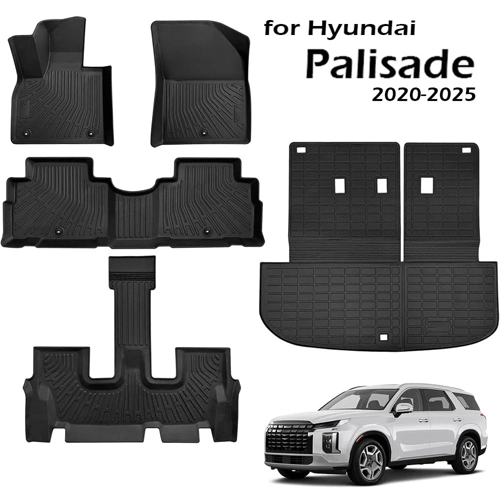 Floor Mats for 2020 - 2024 Hyundai Palisade Trunk Mat with Backrest Mat TPE Waterproof All Weather Protector Cargo Liner