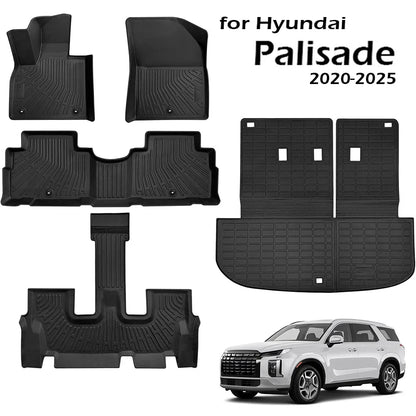 Floor Mats for 2020 - 2024 Hyundai Palisade Trunk Mat with Backrest Mat TPE Waterproof All Weather Protector Cargo Liner