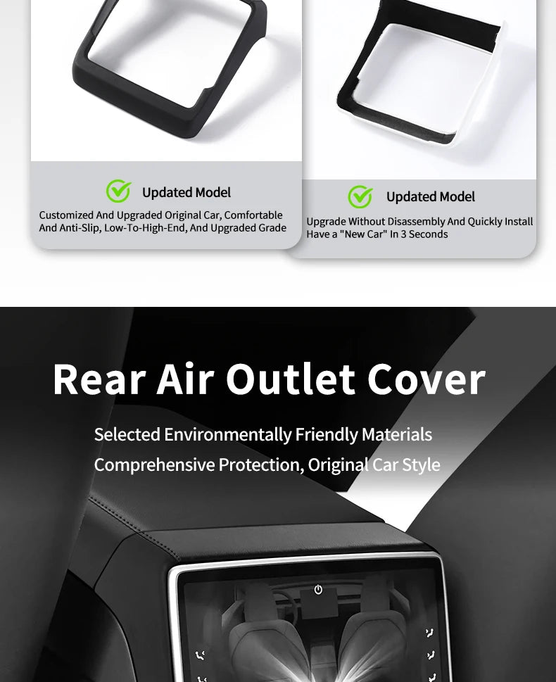 For Tesla Model 3 Highland & Model Y Juniper Rear Air Vent Cover & Leather Center Console Armrest Box Protection Car Accessories