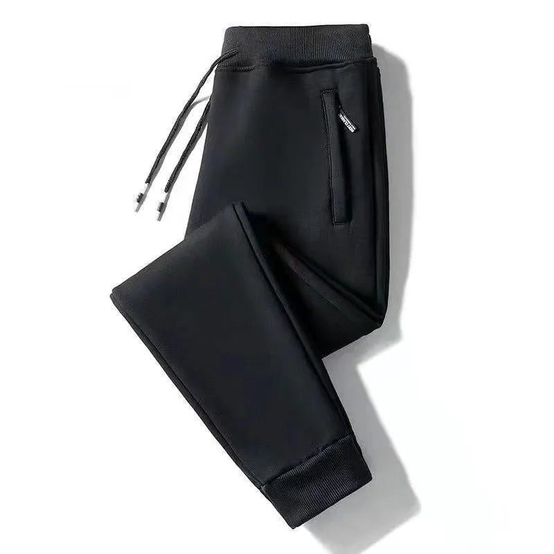Men's Fleece Lined Loose Fit Trousers Korean Style Casual Pants with Pockets Zipper Closure Autumn Winter Outerwear Cargo Pants