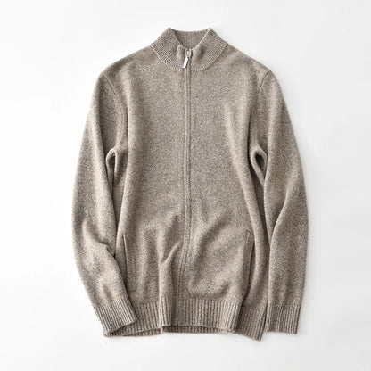 New 100% pure cashmere sweater sweater coat men's semi-high-necked zipper cardigan floral yarn padded warm coat