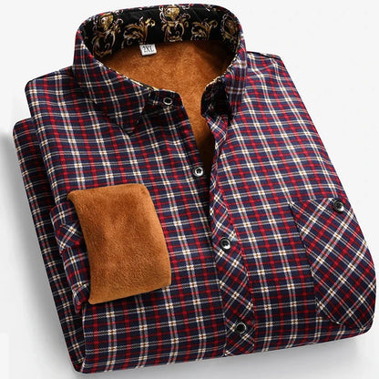 Winter Men's Fleece-lined Long Sleeve Shirt Business Casual Fashion Comfortable Non Ironing Versatile Top