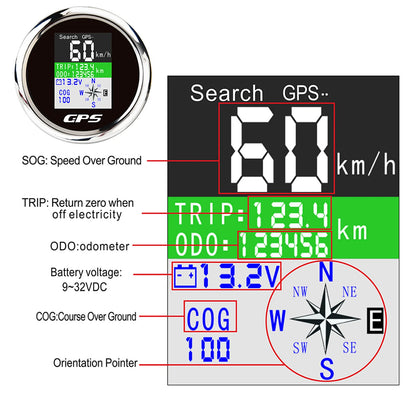 85mm Digital GPS Speedometer Odometer with GPS Antenna TFT Screen Waterproof Voltmeter Universal for 12V 24V Car Boat Motorcycle