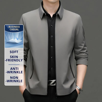 High End Anti Wrinkle Mature Men Business Dad's Outfit Casual Blazer Jacket Autumn Windbreaker Middle Aged Executive Coats