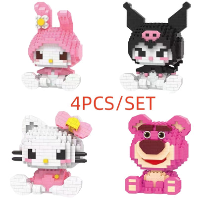 Cartoon Anime Hello Kitty Panda Refrigerator Magnet Blocks Kuromi My Melody Cinnamoroll Building Blocks Toy Kids Birthday Gift