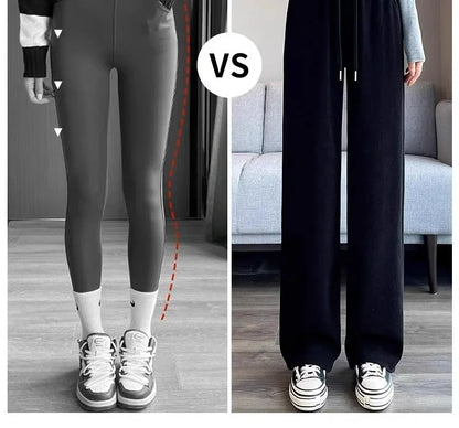 plus Size Women's Casual High Waist Thin Wide Leg Pants Spring Autumn Straight Cut Long Trousers Comfortable Slimming Effect