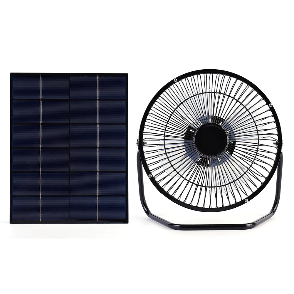 7W 6V Solar Panel with 8in USB Exhaust Fan Portable Pet Poultry Fan Ventilator for Home/Office/Outdoor Travel Camping/Pet House
