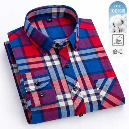 New Flannel Plaid Long Sleeve Men Casual Shirts Autumn Winter Fashion Plus Size Regular Fit Smart Dress Shirts Daily Clothes Top