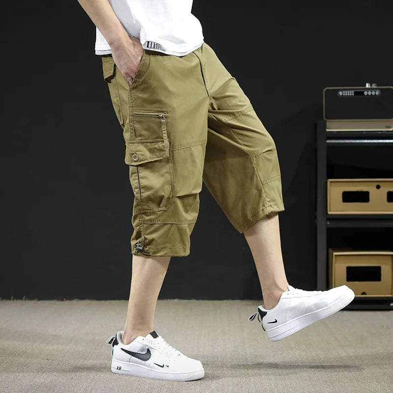 Men's Work Shorts Summer Lightweight with Drawstring Waist Multiple Pockets Loose Fit Casual 5-Inch High Street American Style