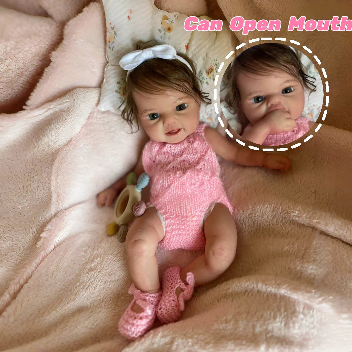 15.7Inch/40CM Open Mouth Silicone Girl Doll With Rooted Hair Already Painted Very Cute Lifelike bebe reborn de silicona Families