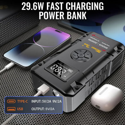 Portable 8000A Jump Starter 200PSI Air Pump Power Bank 4 In 1 Air Compressor Cars Battery Starters Starting Auto Tyre Inflator