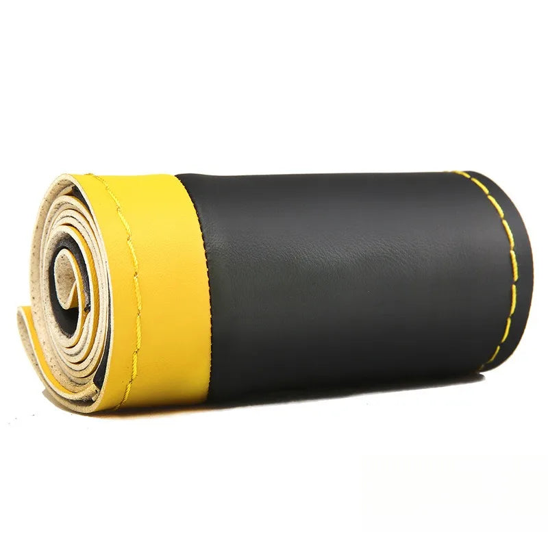 Leather Hand Sewn Steering Wheel Covers Universal DIY Braiding Car Steering Wheel Cover Car Accessories Steering Wheel Wrap 38CM