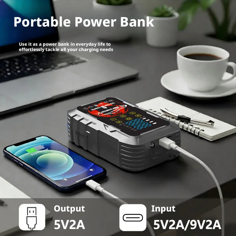 All-in-One Car Jump Starter with Digital Tire Inflator, Built-in Air Pump and Battery Booster, 12V Portable Power Bank for Gas.