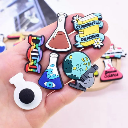 24-100Pcs Mix Test Tube Beaker Shoes Buckle Charms Science Magic PVC Clog Decorations DIY Children Backpack