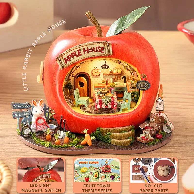 Micro Fruit Apple House Doll Houses Set 3D Puzzle Model DIY Handmade Toys Set Room Bedroom Decoration Girl Birthday Gifts