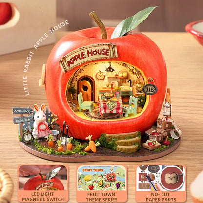 Micro Fruit Apple House Doll Houses Set 3D Puzzle Model DIY Handmade Toys Set Room Bedroom Decoration Girl Birthday Gifts