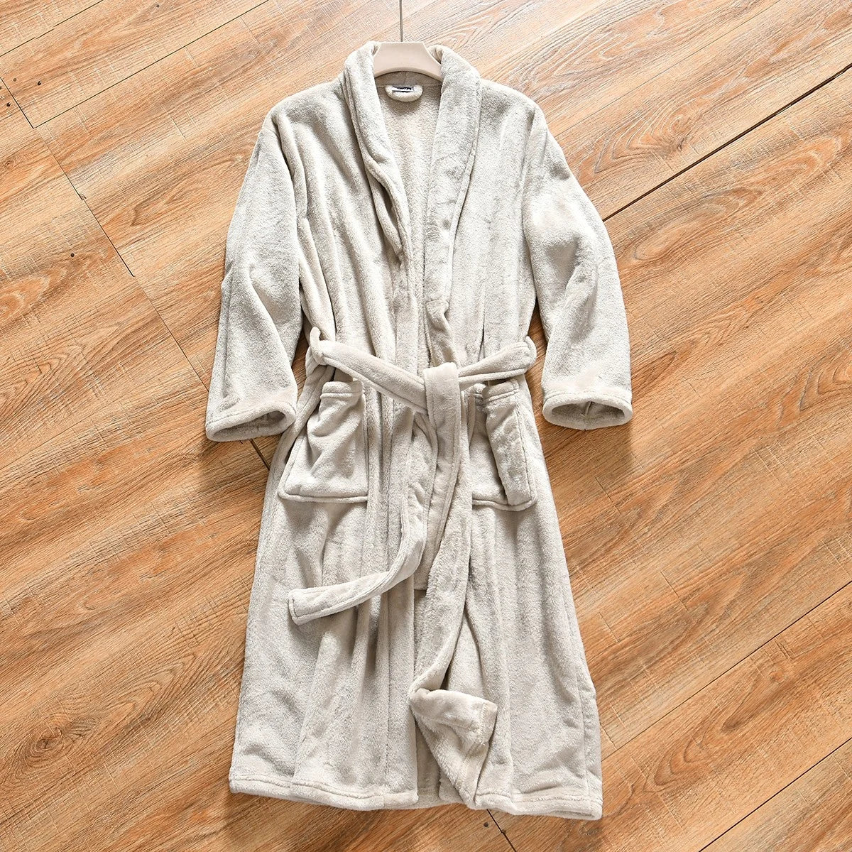 Thickened Flannel Long Pajamas Robe for Men And Women Home Wear Autumn Winter Warm Polyester Fiber Pure Color Couple's Bathrobe
