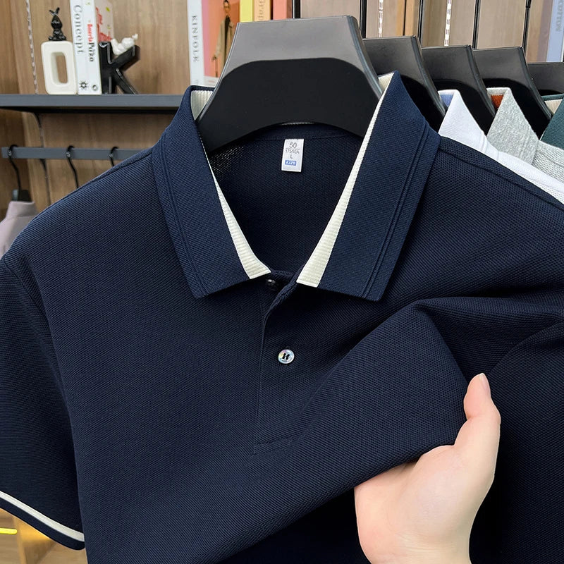100% pure cotton men's polo shirts summer high-end comfort breathable short sleeve golf business stylish everyday essential top
