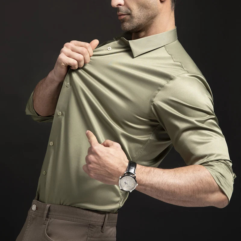 New elastic long sleeved shirt for men's fashion, business, leisure, solid color  non ironing, professional men's white shirt