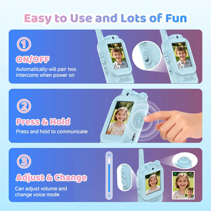 2 Pack Video Walkie Talkies Toys For Kids Rechargeable Kids Walkie Talkies with HD Camera & 3 Voice Changer Boy Girl Ideal Gifts