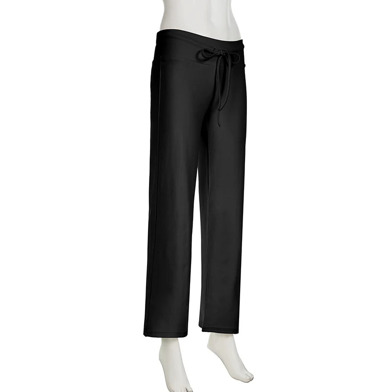 Rockmore Spicy Girl Low Waist Straight Leg Pants Pure Color Flip Waist Versatile Long Trousers Street Style Casual Pants