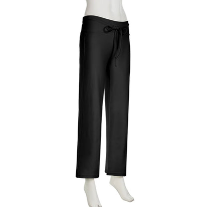 Rockmore Spicy Girl Low Waist Straight Leg Pants Pure Color Flip Waist Versatile Long Trousers Street Style Casual Pants