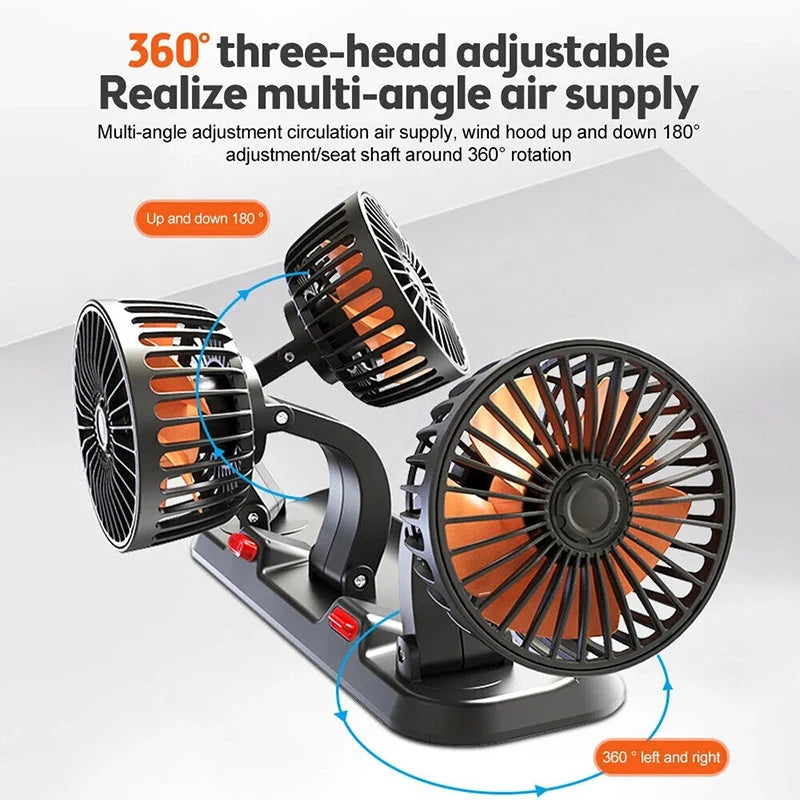1/2/3 Head Car Fan 360° Adjustable Air Fan Automotive Electric Fan USB/12V/24V Fan 2 Speeds Car Silent FanHome Desk Office&Car