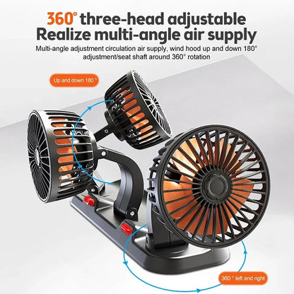 1/2/3 Head Car Fan 360° Adjustable Air Fan Automotive Electric Fan USB/12V/24V Fan 2 Speeds Car Silent FanHome Desk Office&Car