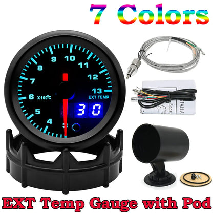 AD 7 Color Led Exhaust Gas Temperature Gauge 2'' 52mm Digital Exhaust Gas Temp Gauge EGT EXT Gauge Car Meter With Sensor