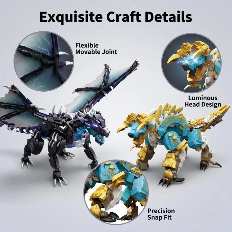 Large Double Dragon Building Block Set, Double Dragon Assembly Toy, Can Be Used as a Display Collectible or for Role-Playing, An