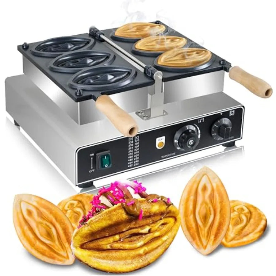 Commercial Non-Stick Abalone Shape Waffle Machine 3 PCS Electric Sausage Grill Baking Machine 1600W 110V 5 min/batch