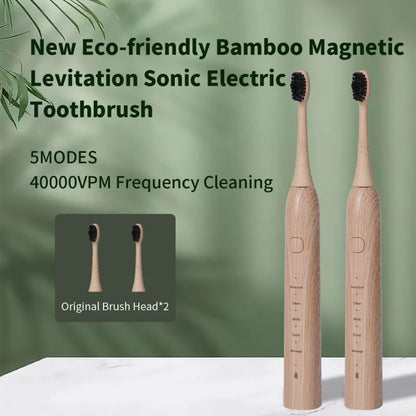 Sonic Electric Toothbrush Eco-friendly Bamboo Smart 5 Mode USB Fast Charge IPX7 Waterproof Soft Home Teeth Whitening Gift Set