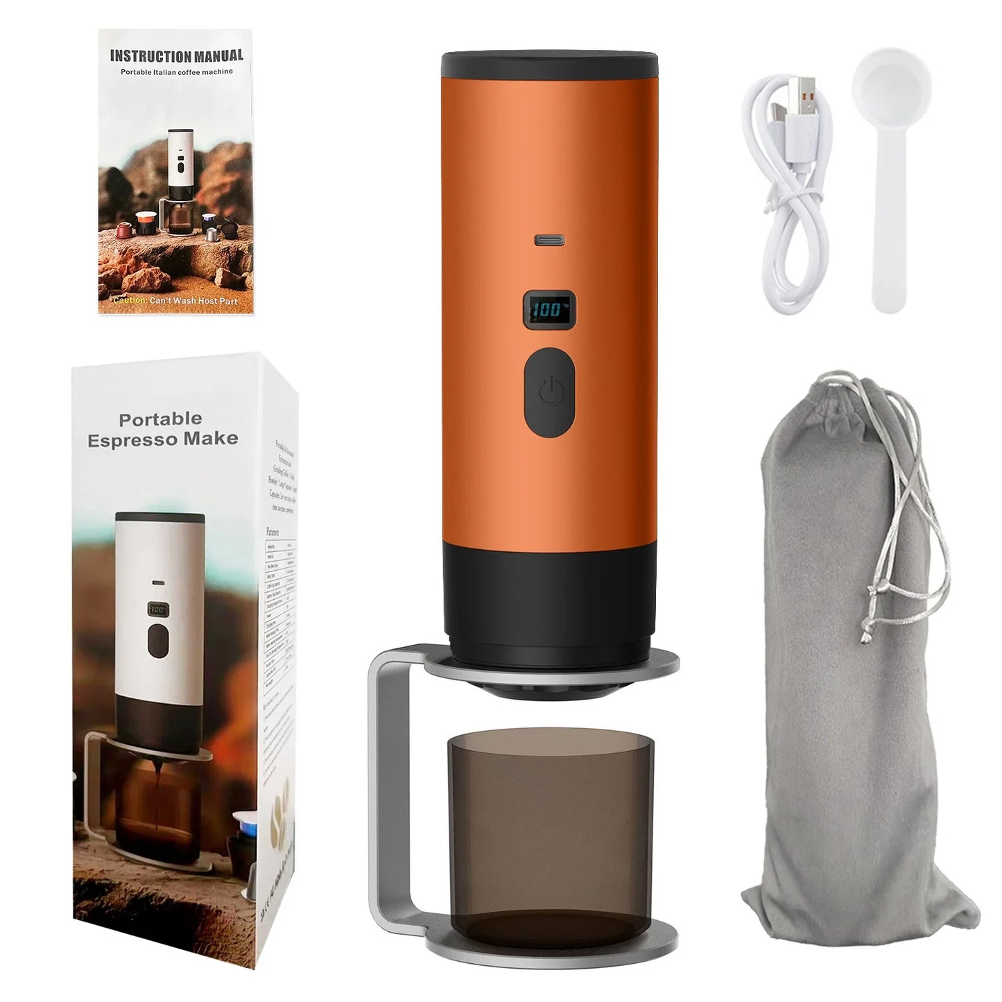 Portable Coffee Machine 7800mAh Wireless,Digital Display Fast Heat,with bracket & protective cover ,for Camping Travel Outdoor