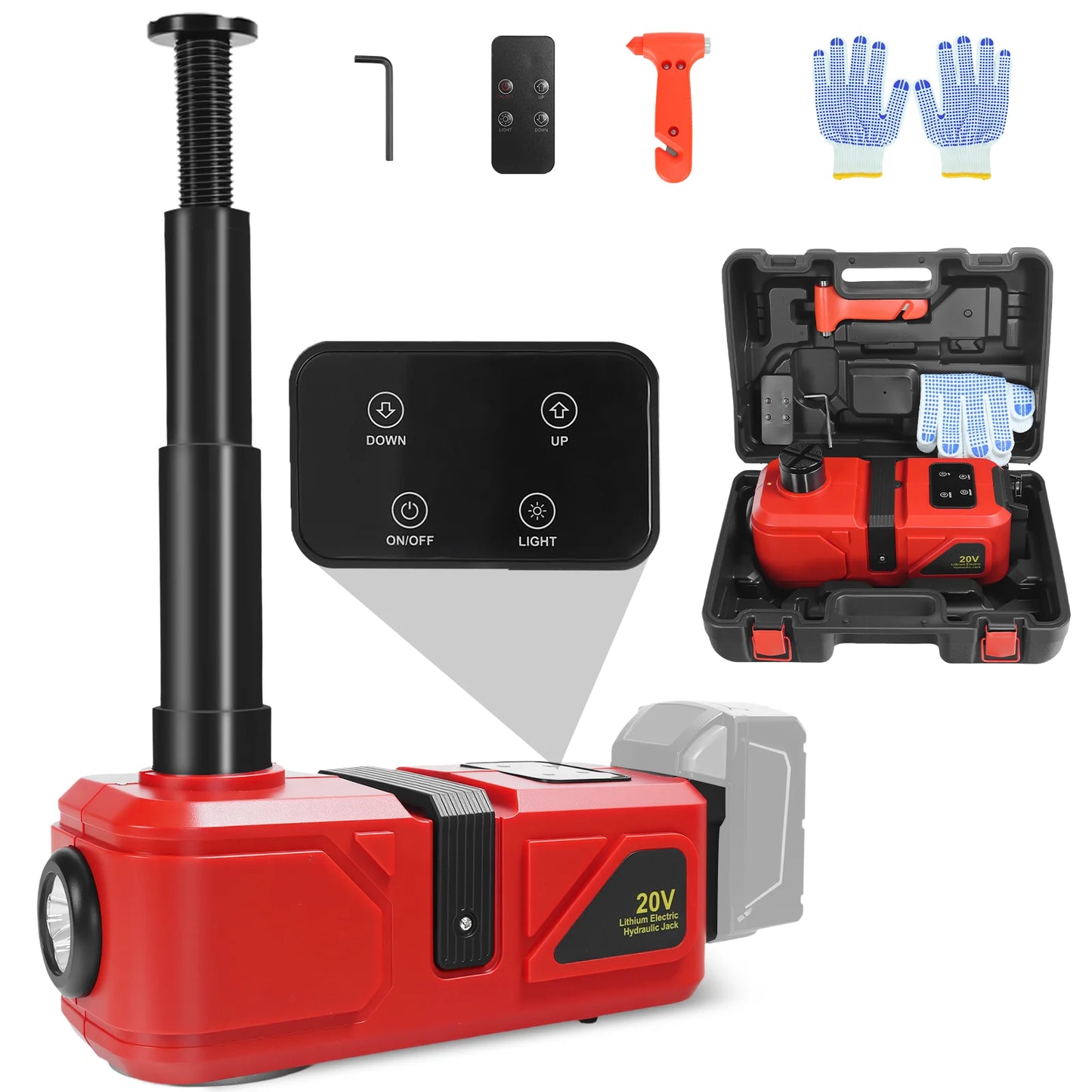 220W Electric Car Jack 5 Ton Hydraulic Jack Car Lift Floor Jack with LED Light & Remote Control for Milwaukee 18V Battery Pin