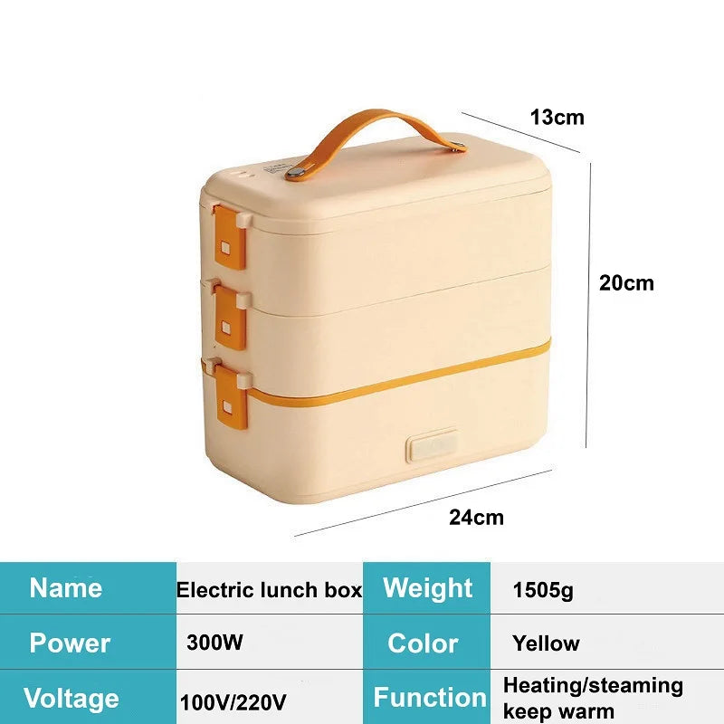 110V/220V Electric Lunch Box Portable Food Fast Heating Lunch Box 304 Stainless Steel Warmer Multi-Layer Office Lunch Box 800ml