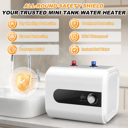 6L/1.6 Gallon Mini Tank Water Heater Electric, 1500W Under Sink Hot Water for Point of Use, 110V Instant Hot Water Heater for Kichen Bathroom Restaurant, Wall or Floor Mounted
