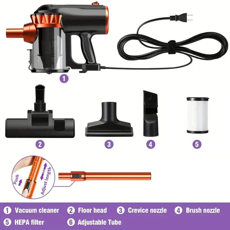 Home Portable Corded Vacuum Cleaner – 600W Strong Suction, 48dB Silent Operation, Lightweight Handheld Design