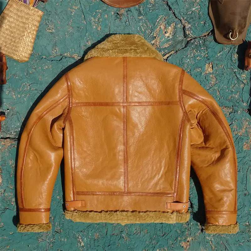 2-in-1 Value! Double-Layered Full-Grain Imported Shearling Leather Jacket, Unisex, Ultimate Warmth for Cold Weather plus size5xl