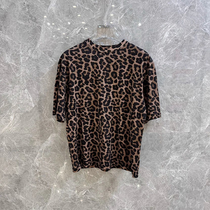 High-End Women's Retro Leopard Print round Neck Loose Short Sleeve T-Shirt 2025 New Style Commute Style Casual Inner Wear