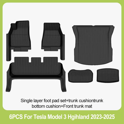For New Tesla Model 3 Highland Car Floor Mats All-inclusive Threshold Style Foot Pads TPE Cargo Liner Seat Backrest Protective