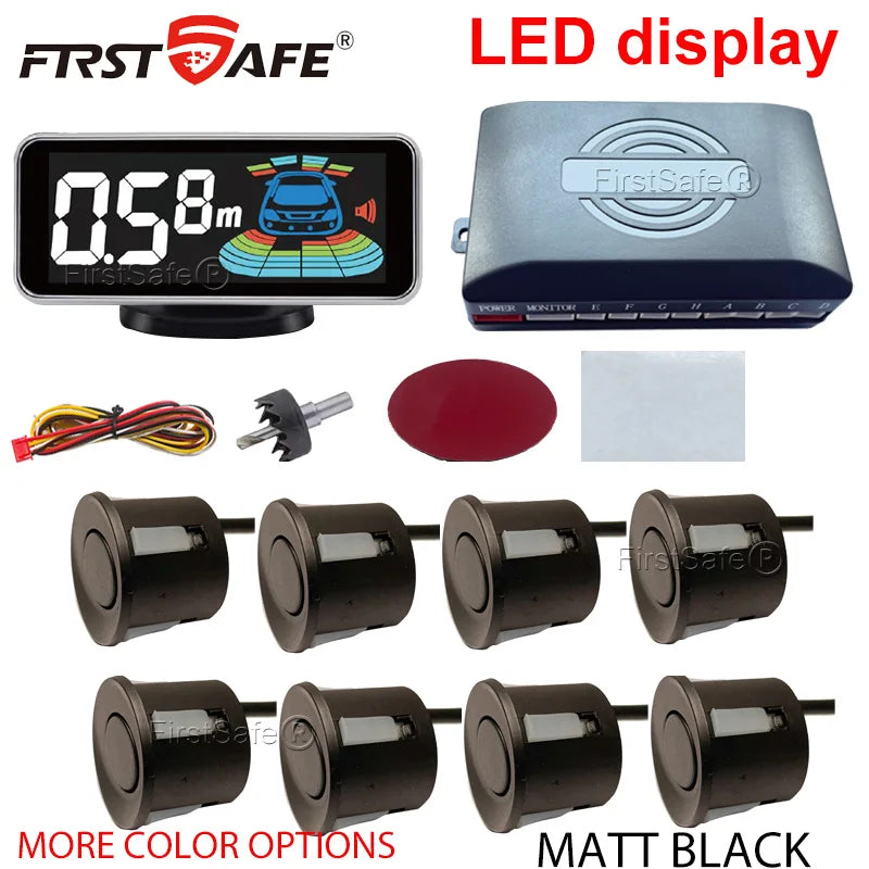 Backlight Multi Language Voice Broadcast LED Parking Display Reverse Radar Detector 4 Probes Universal Auto Safety Auxiliary Kit