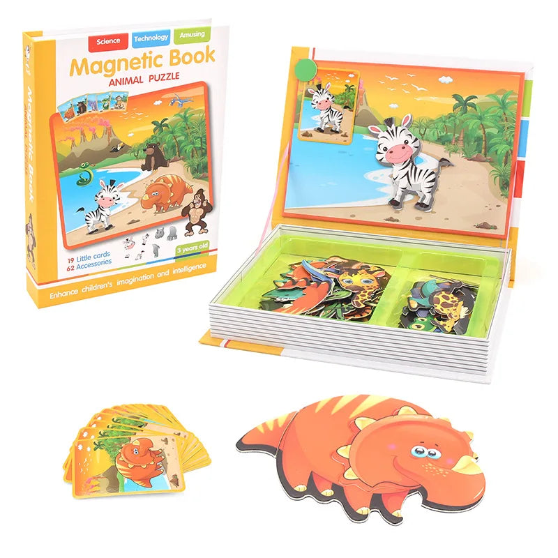 Magnetic Book 3D Cartoon Puzzles Jigsaw Funny Children's Intelligent Brain Training Game Educational Toys for Kids Gift Xmas Toy