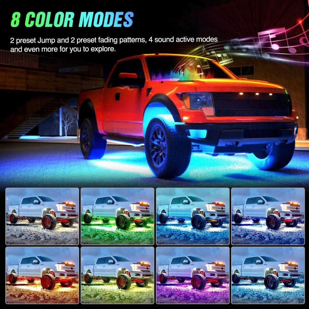 4Pcs RGB LED Underglow Strip Lights 252 LEDs Sound Active with Remote for Cars SUV Truck