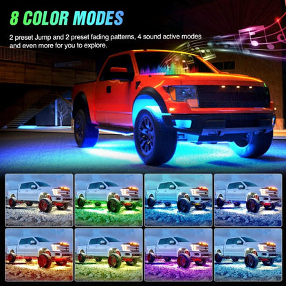 4Pcs RGB LED Underglow Strip Lights 252 LEDs Sound Active with Remote for Cars SUV Truck