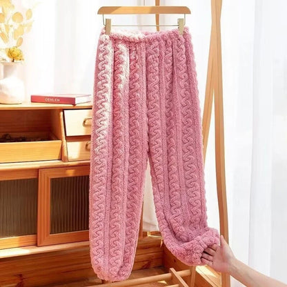Thickened Coral Fleece Sleepwear Straight Leg Lazy Pants Home Clothes for Men And Women Winter Warm Soft Plush Pyjamas Pj Pants