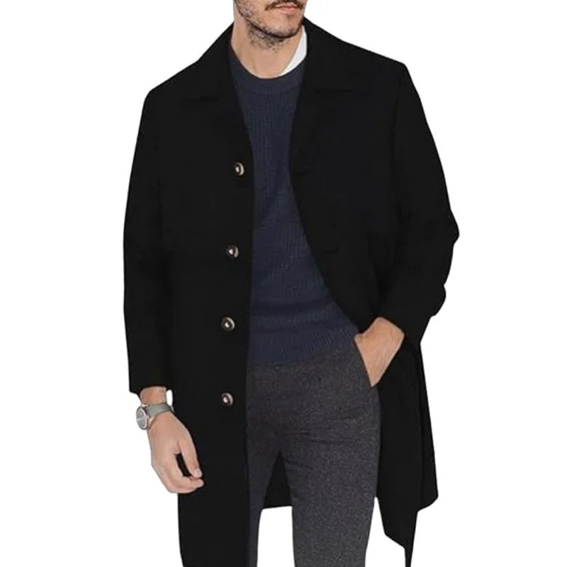 Men's Lapel Coat Office Street Casual Suit Wool Blends Outdoor with Lining Long Jackets Eu US Size Single-breasted Men Clothing