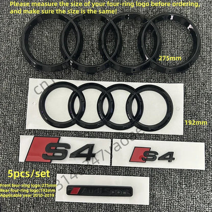 6/5Pcs 4Ring ABS Car Hood Front Grill Rear Trunk Emblem Stickers For Audi A3 A4 A5 A6 A7 Q2 Q3 Q5 Q8 S3 S4 S5 S6 RS3 RS4 RS5 RS6