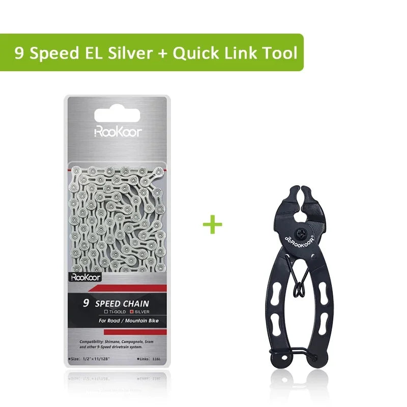 Rookoor Bicycle Chain 6 7 8 9 10 11 Speed Velocidade Titanium Plated TI Gold Silver Mountain Road Bike MTB Chains Part 116 Links