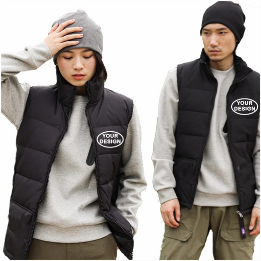 Customize Your LOGO Men's Sleeveless Vest Jacket Down Windproof Jacket Solid Color Warm Winter Coat