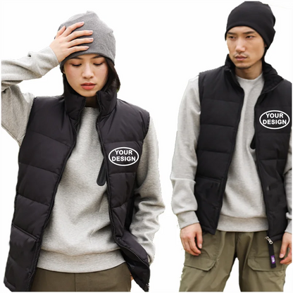 Customize Your LOGO Men's Sleeveless Vest Jacket Down Windproof Jacket Solid Color Warm Winter Coat